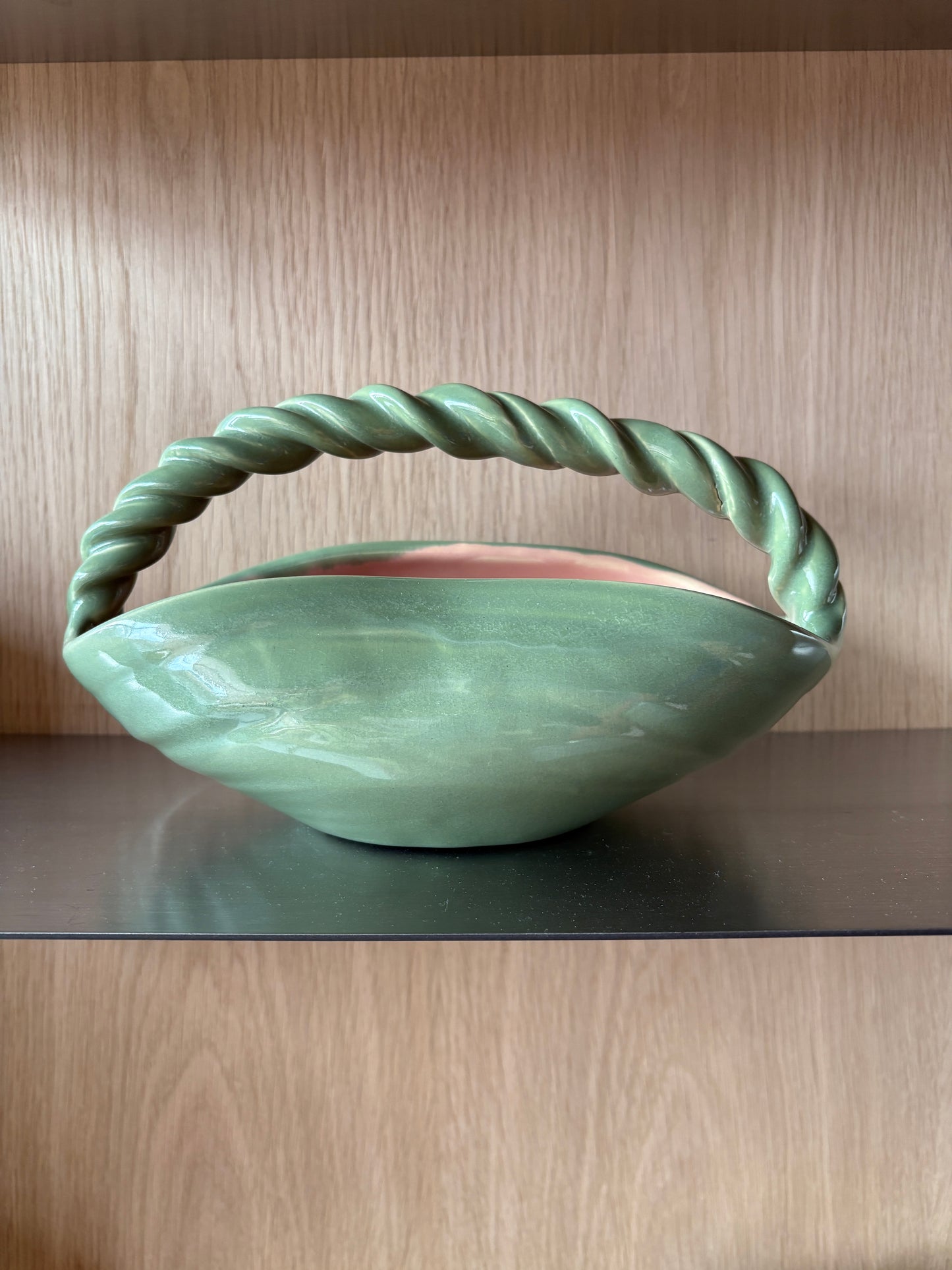 Vintage Sage Green Ceramic Basket