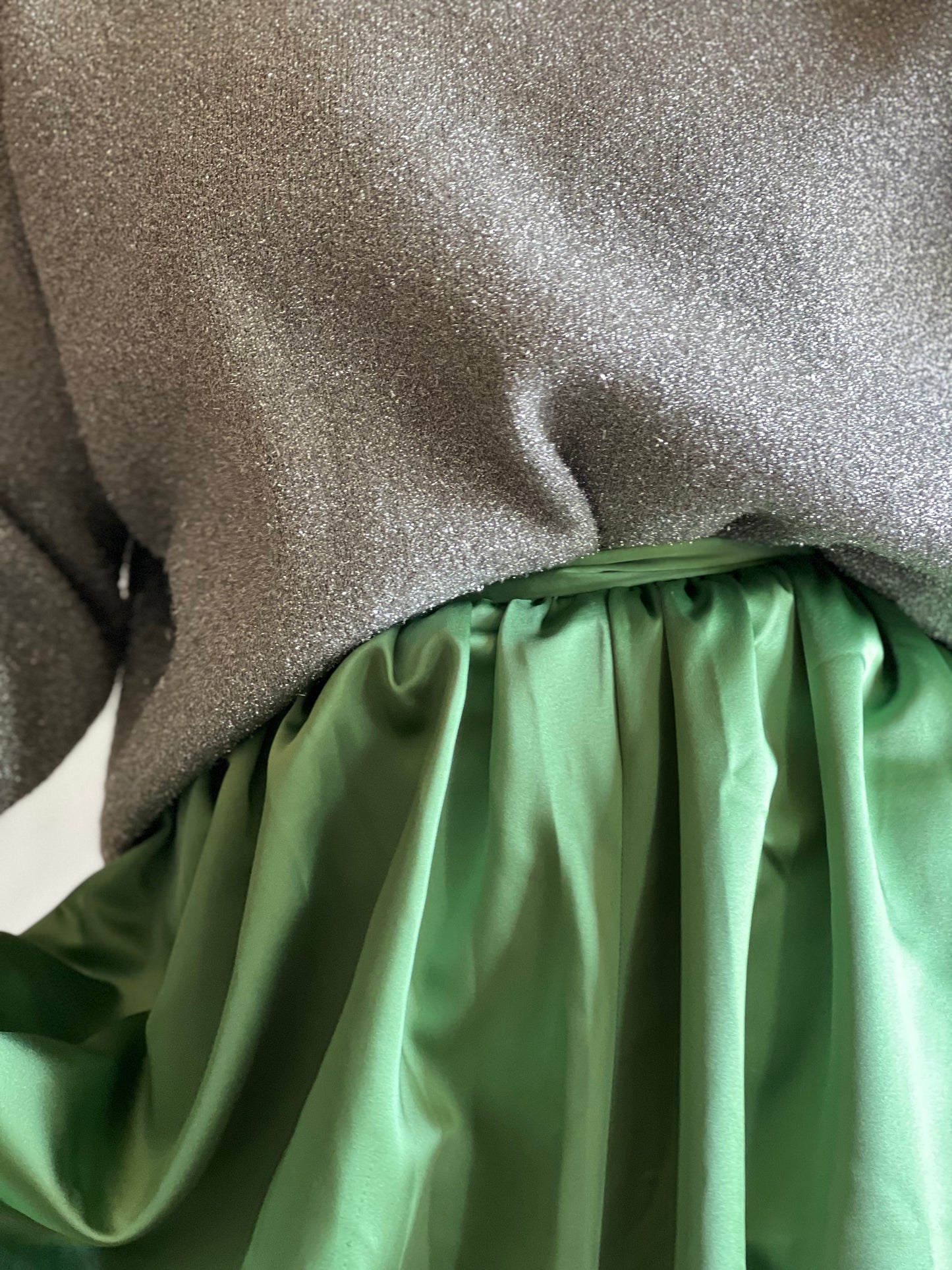 Arket Green Satin Midi Skirt worn on model 