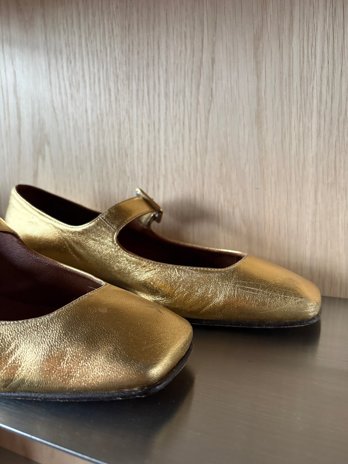 Penelope Chilvers Gold Mary Jane Flats