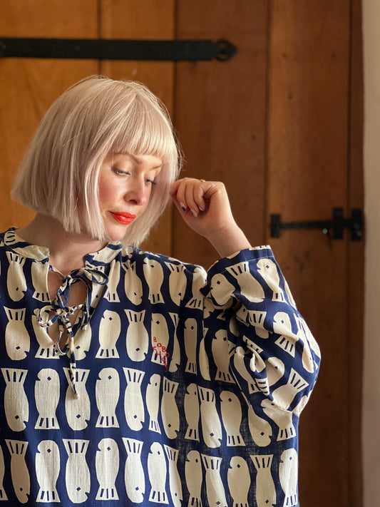 Bobo Choses Navy Lucky Fish Tunic worn on model 