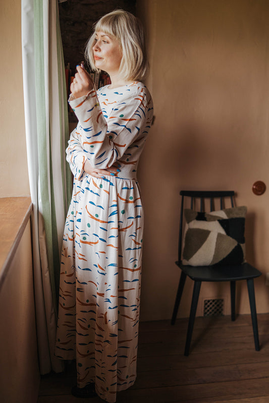 Bobo Choses Off-White Swimming Maxi Dress worn on model 