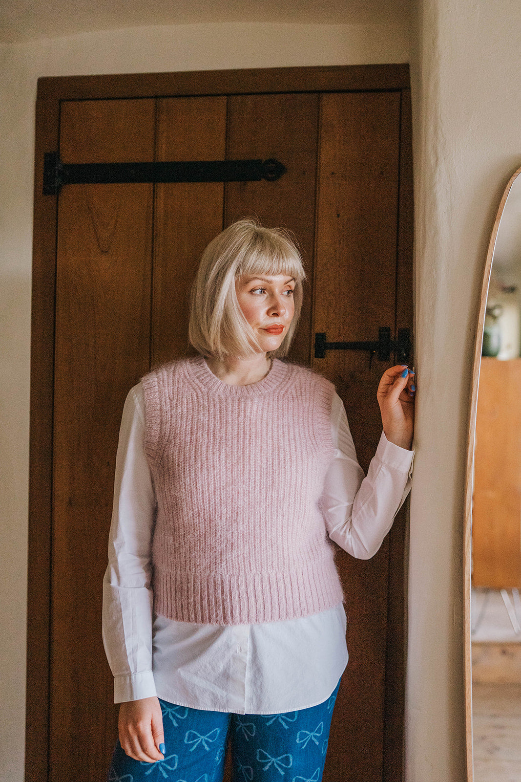 COS Soft Pink Knitted Vest worn on model 