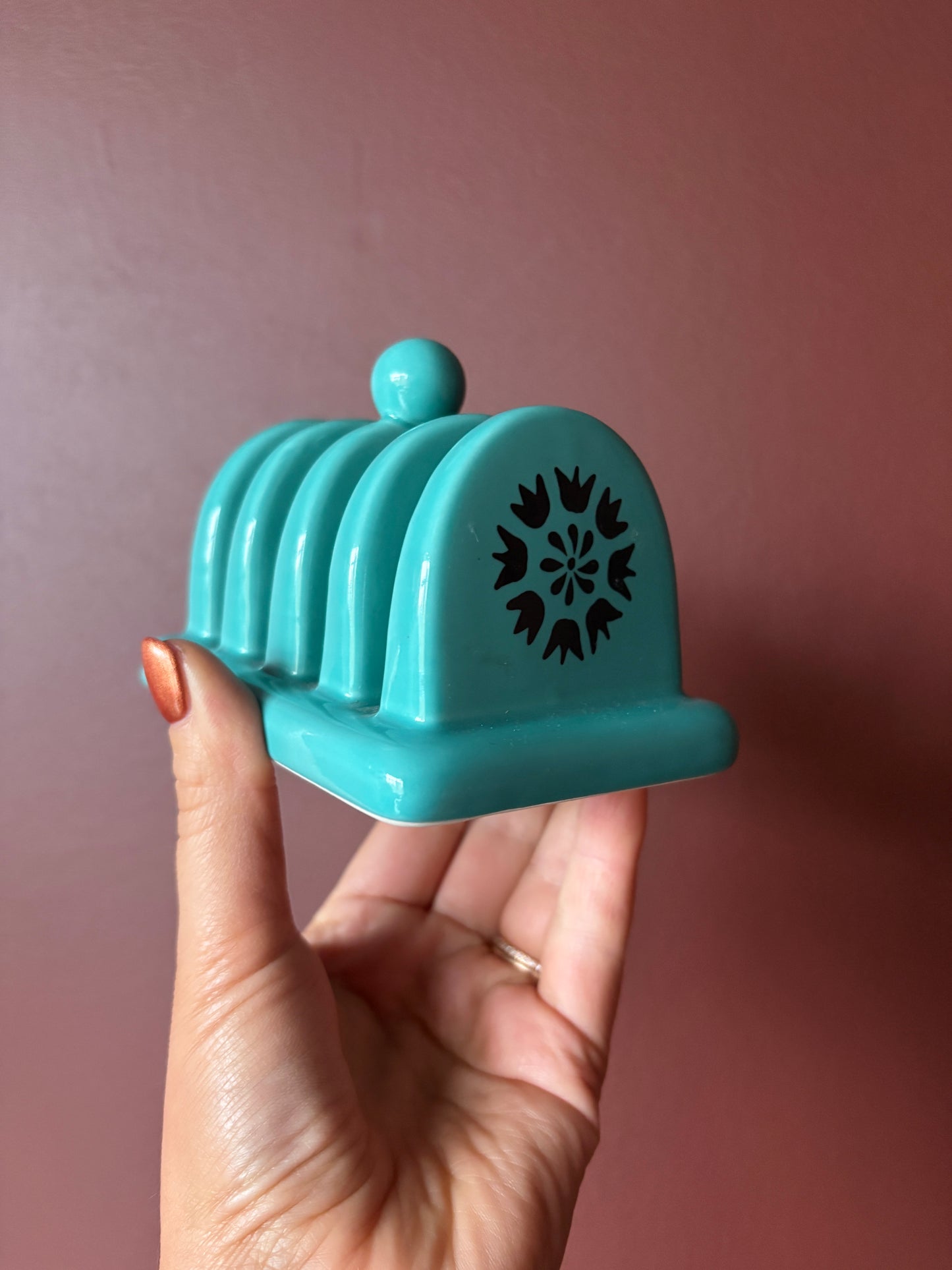 Vintage Teal Ceramic Toast Rack