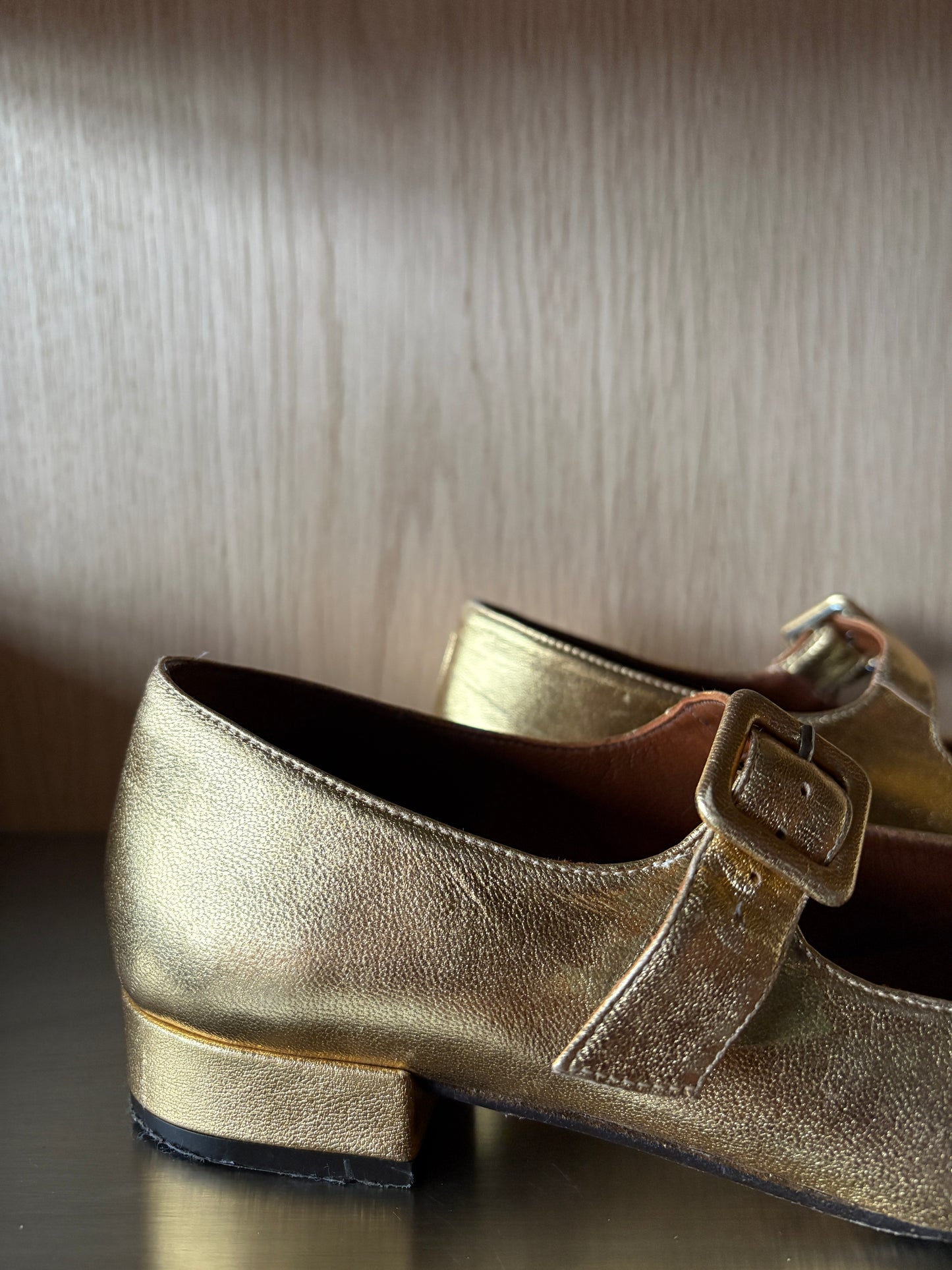 Penelope Chilvers Gold Mary Jane Flats