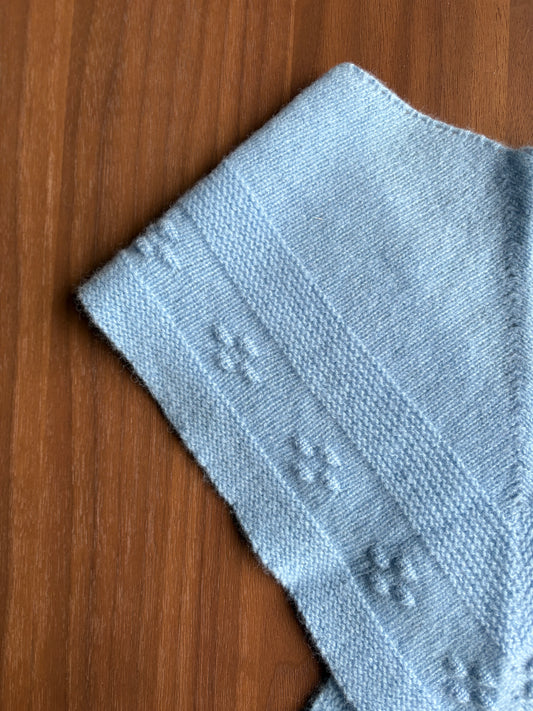 Powder Blue Wool Triangle Scraf with Bobble Detail