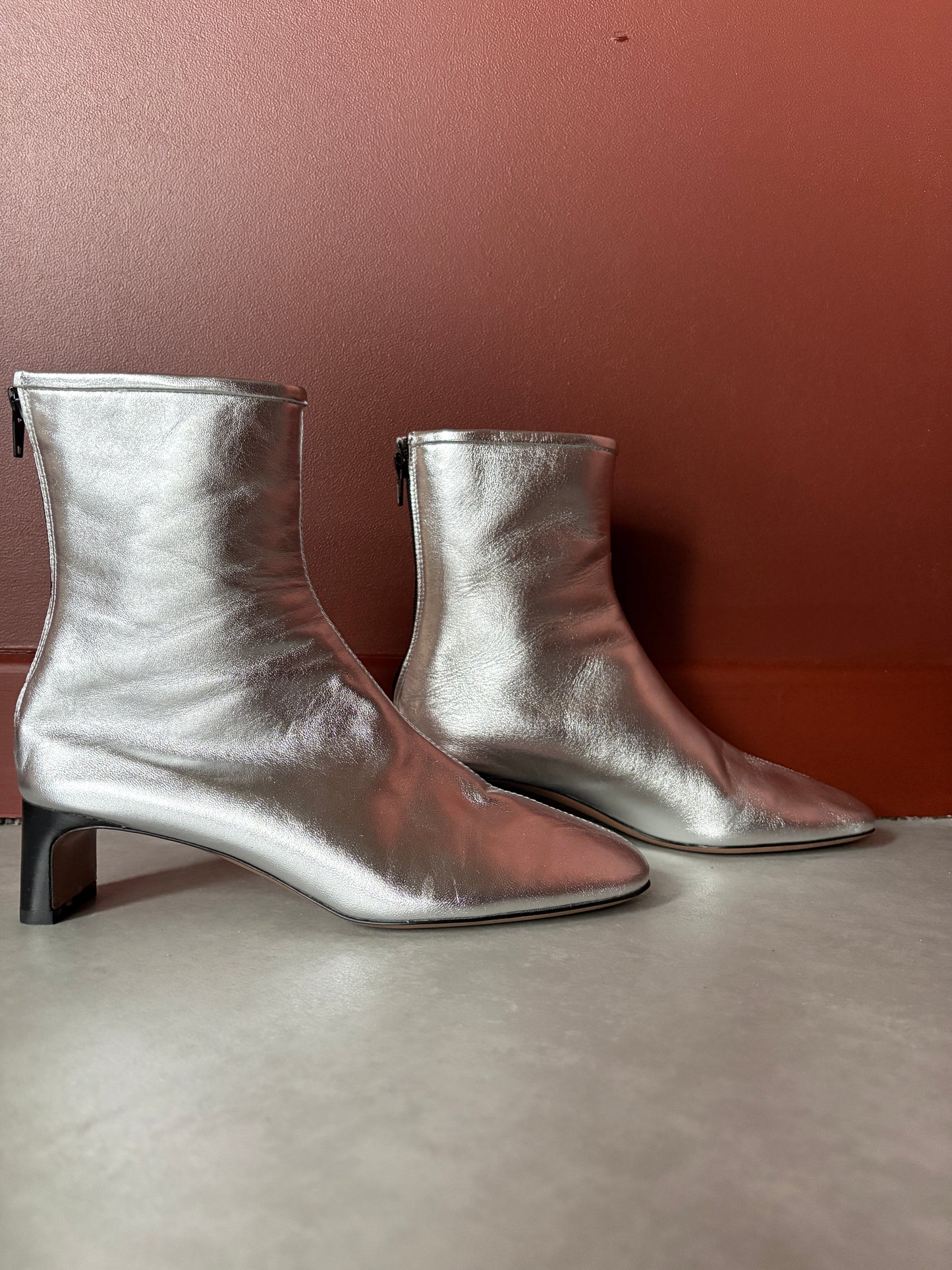 Arket Silver Square Toe Ankle Boots