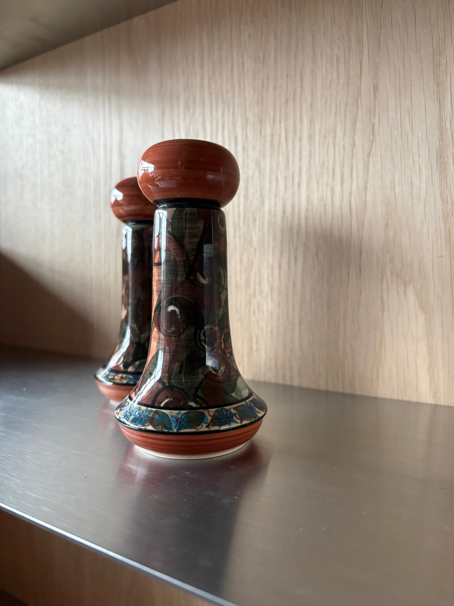 Vintage Hand-Painted Ceramic Candle Sticks - Set of 2