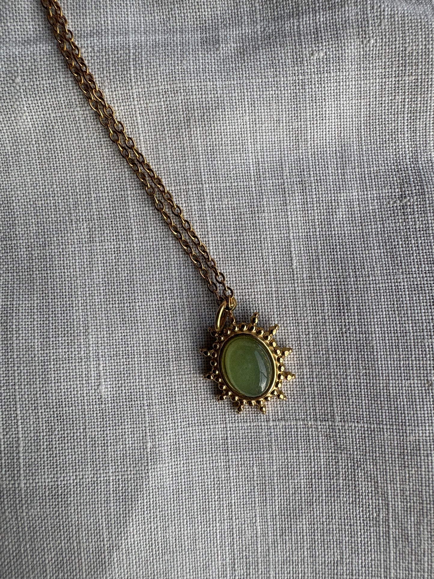 Gold Pendant Necklace with Olive Stone