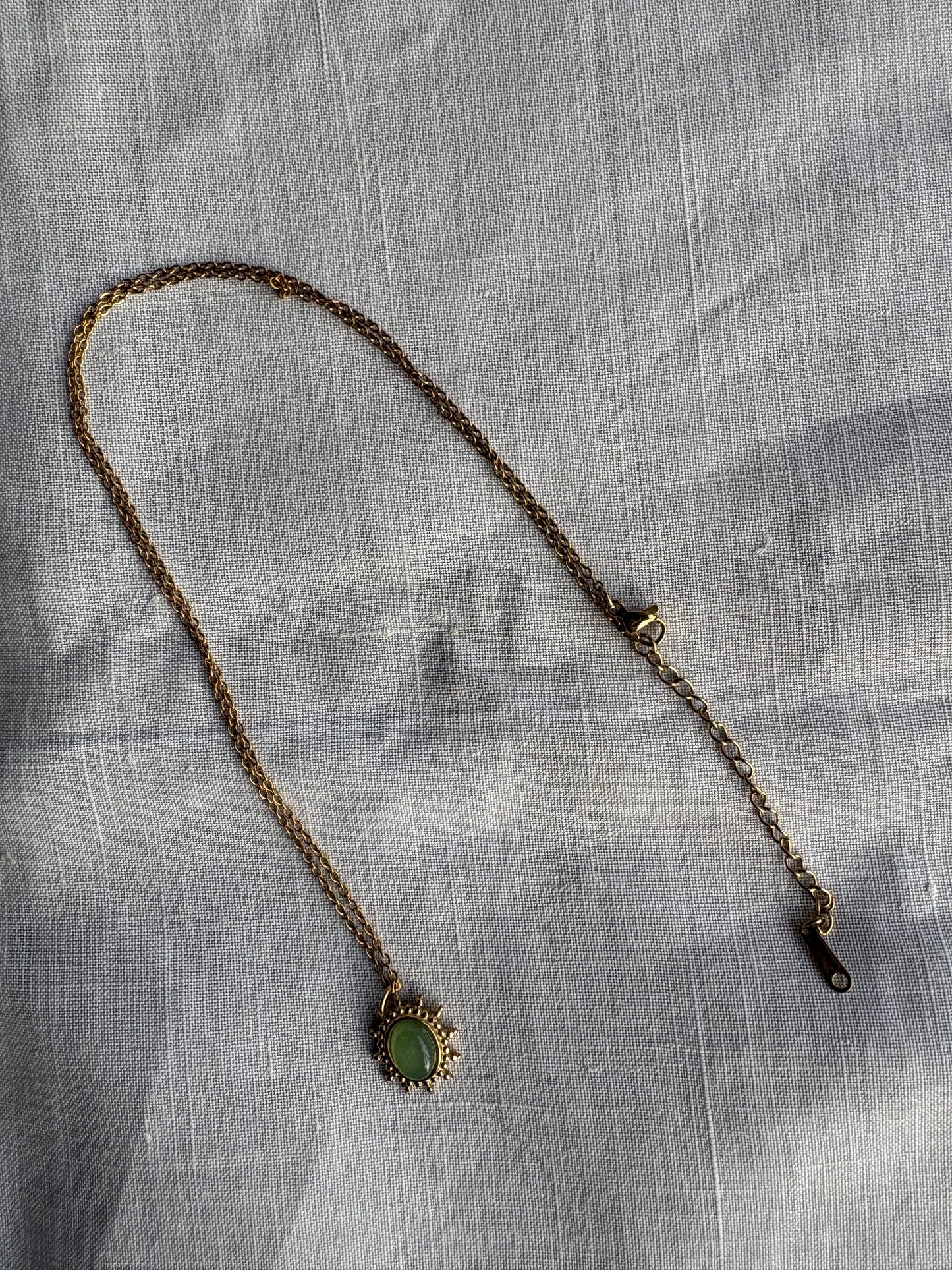 Gold Pendant Necklace with Olive Stone
