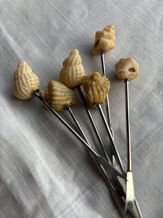 Vintage Ceramic Shell Cocktail Picks - Set of 6