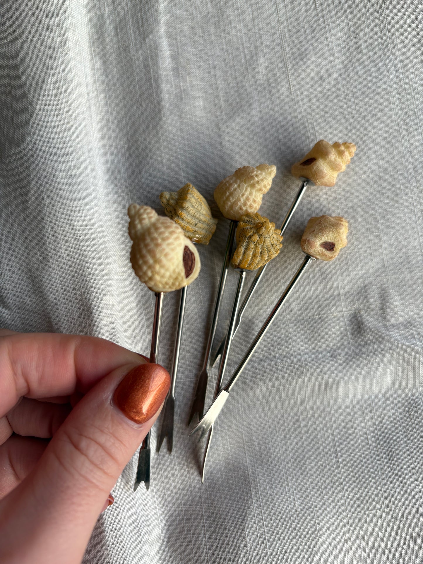 Vintage Ceramic Shell Cocktail Picks - Set of 6