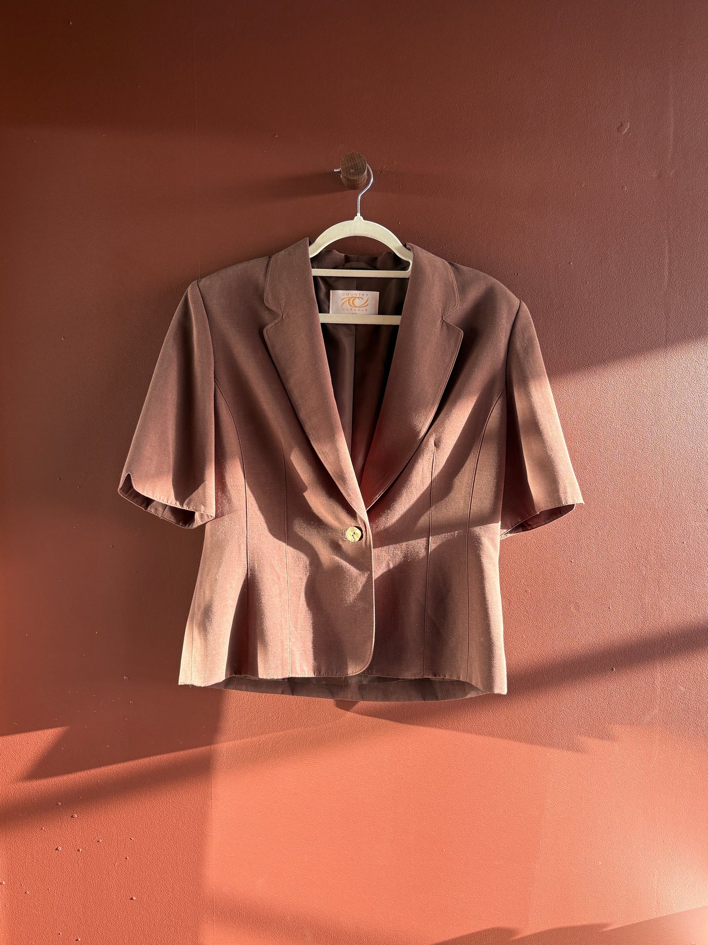 Vintage Short Sleeve Brown Linen Jacket