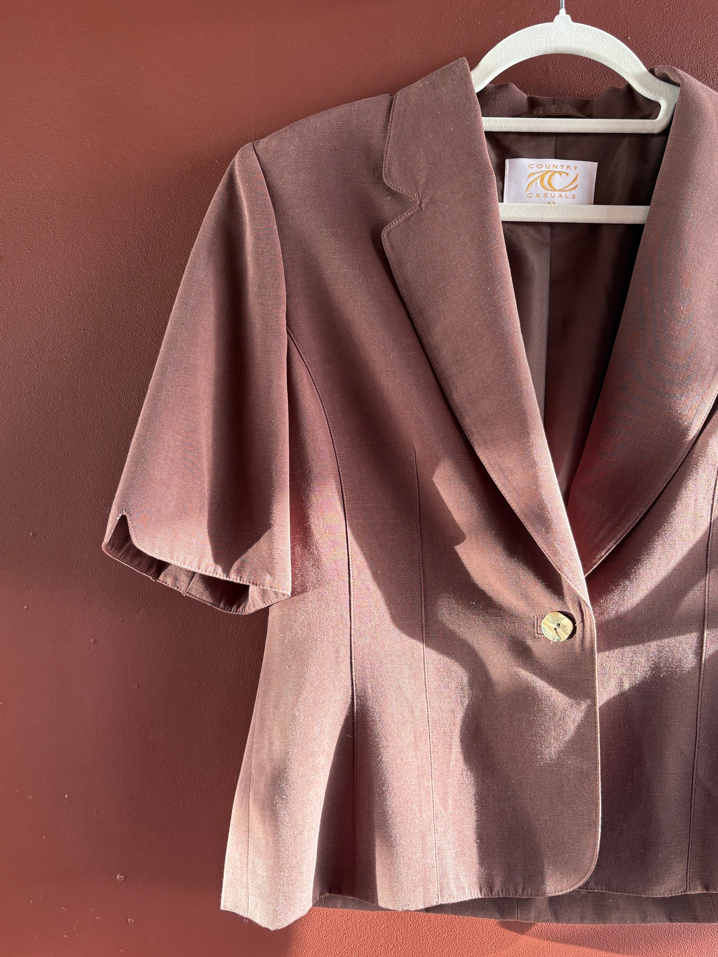 Vintage Short Sleeve Brown Linen Jacket