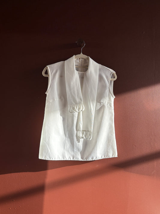 Vintage White Sleeveless Blouse with Necktie