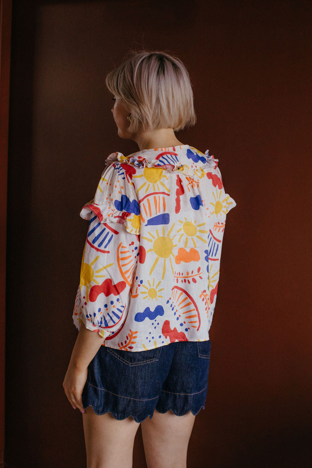 Lowie Abstract Cotton Frill Blouse