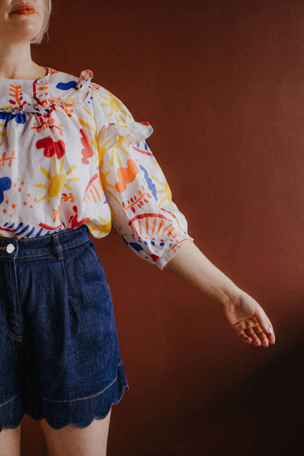 Lowie Abstract Cotton Frill Blouse