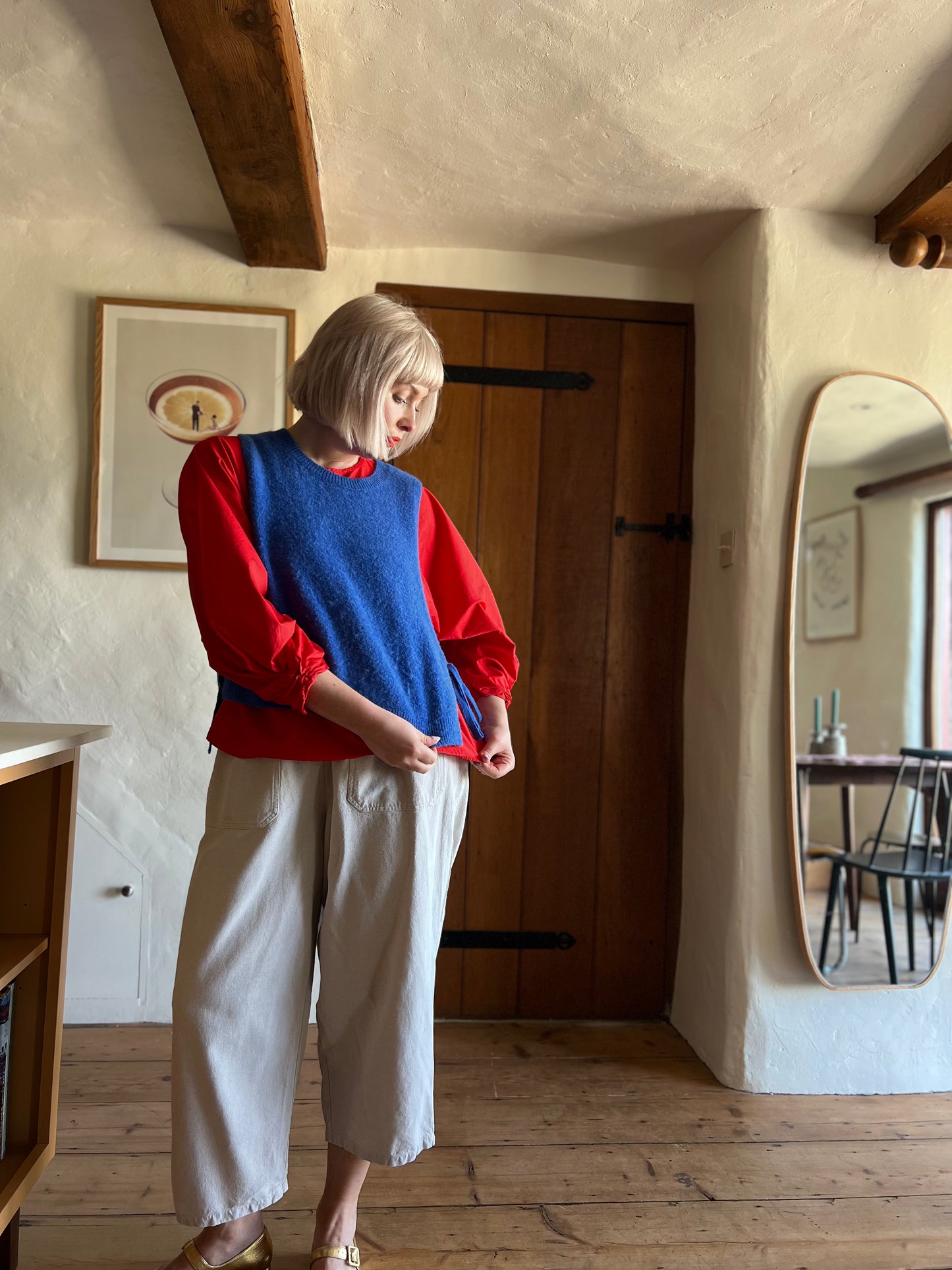 Lowie Colbalt Sleeveless Knit Vest worn on model 