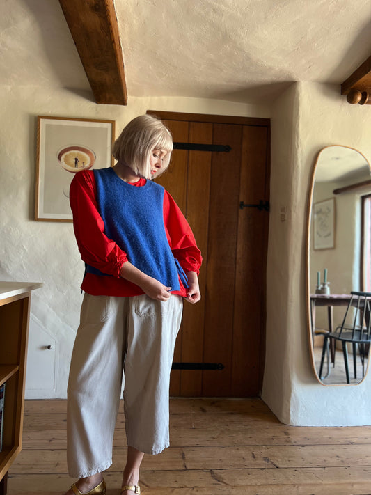 Lowie Colbalt Sleeveless Knit Vest worn on model 