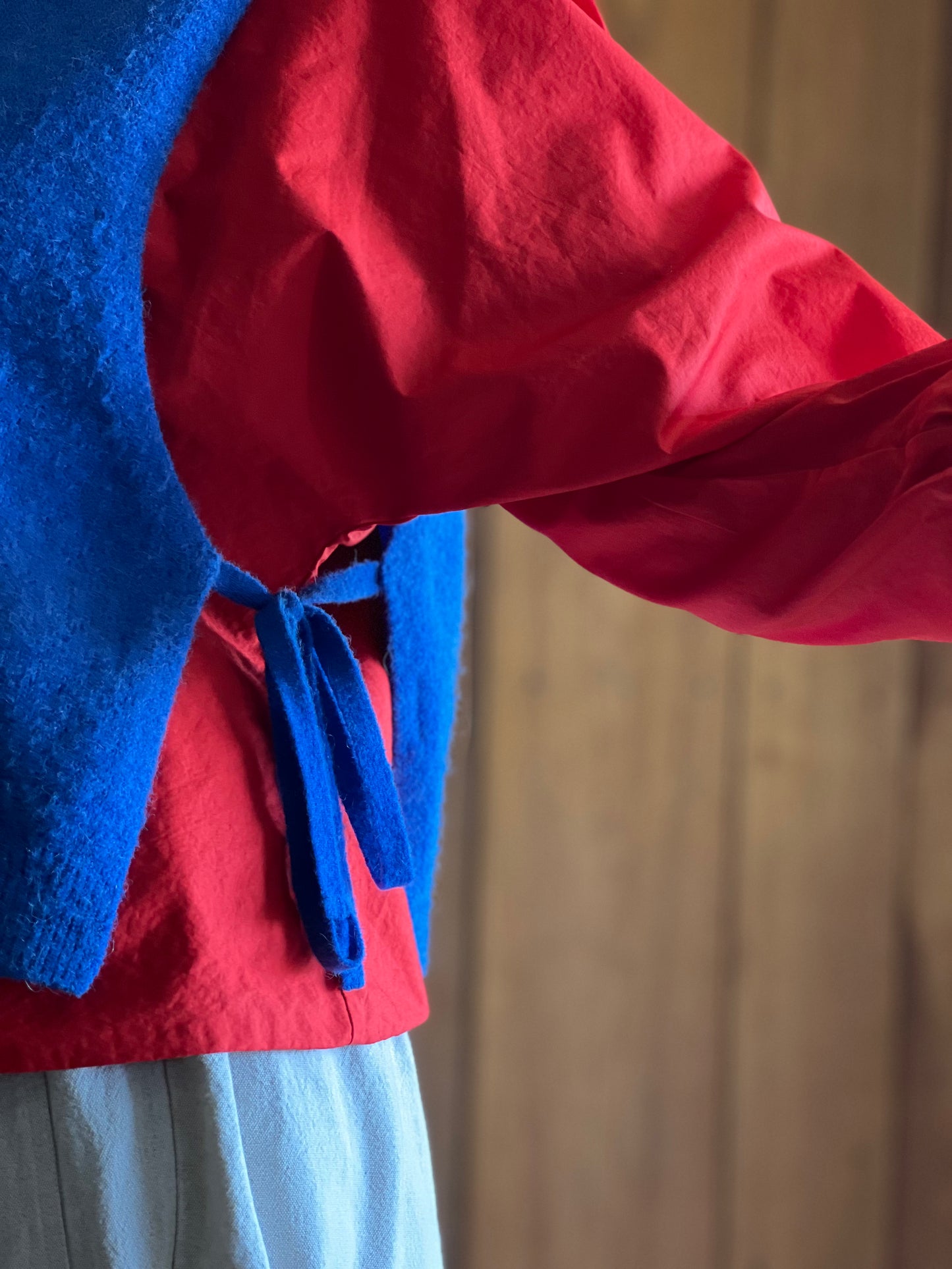 Lowie Colbalt Sleeveless Knit Vest worn on model 