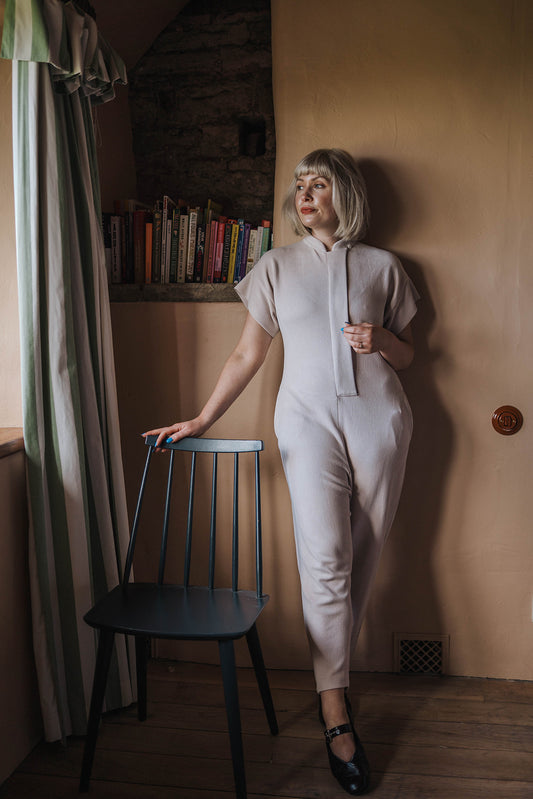 MEG Off-White Crepe Jumpsuit worn on model 