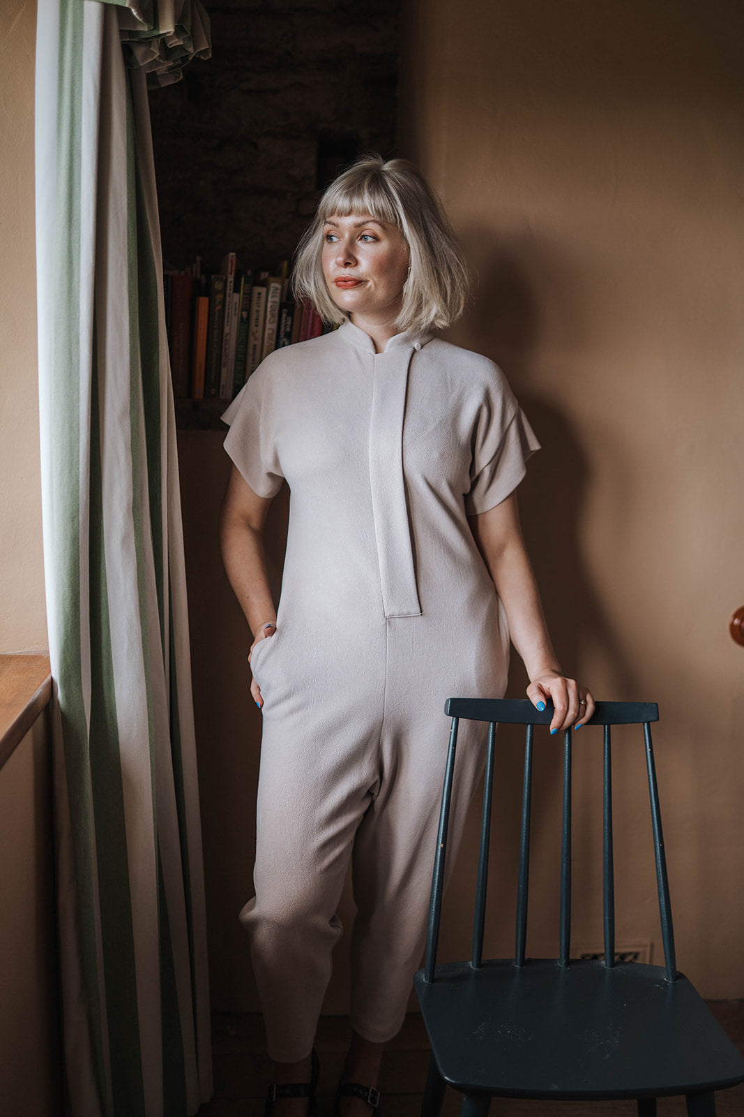 MEG Off-White Crepe Jumpsuit worn on model 