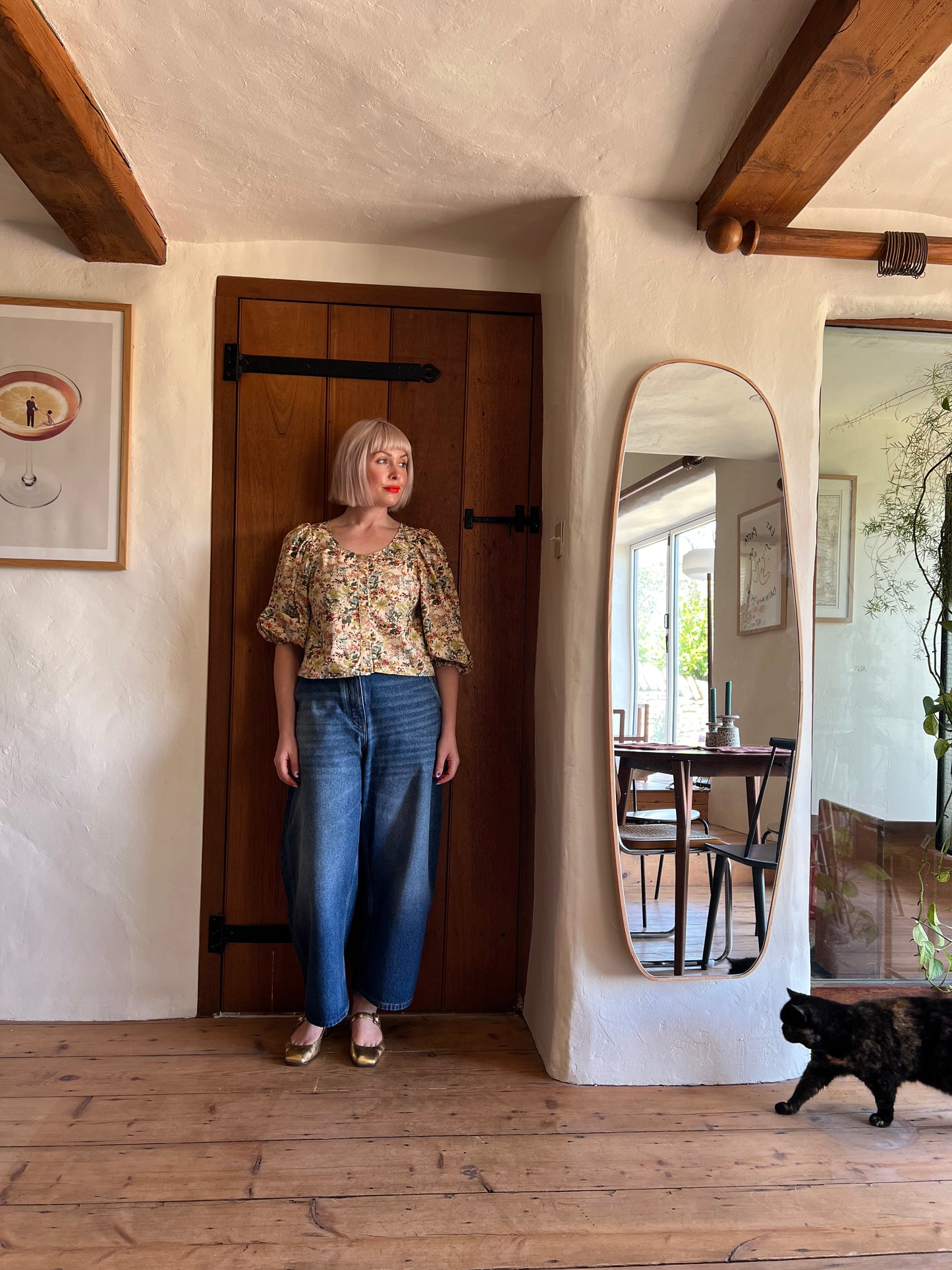 Meadows Floral Prairie Blouse worn on model 