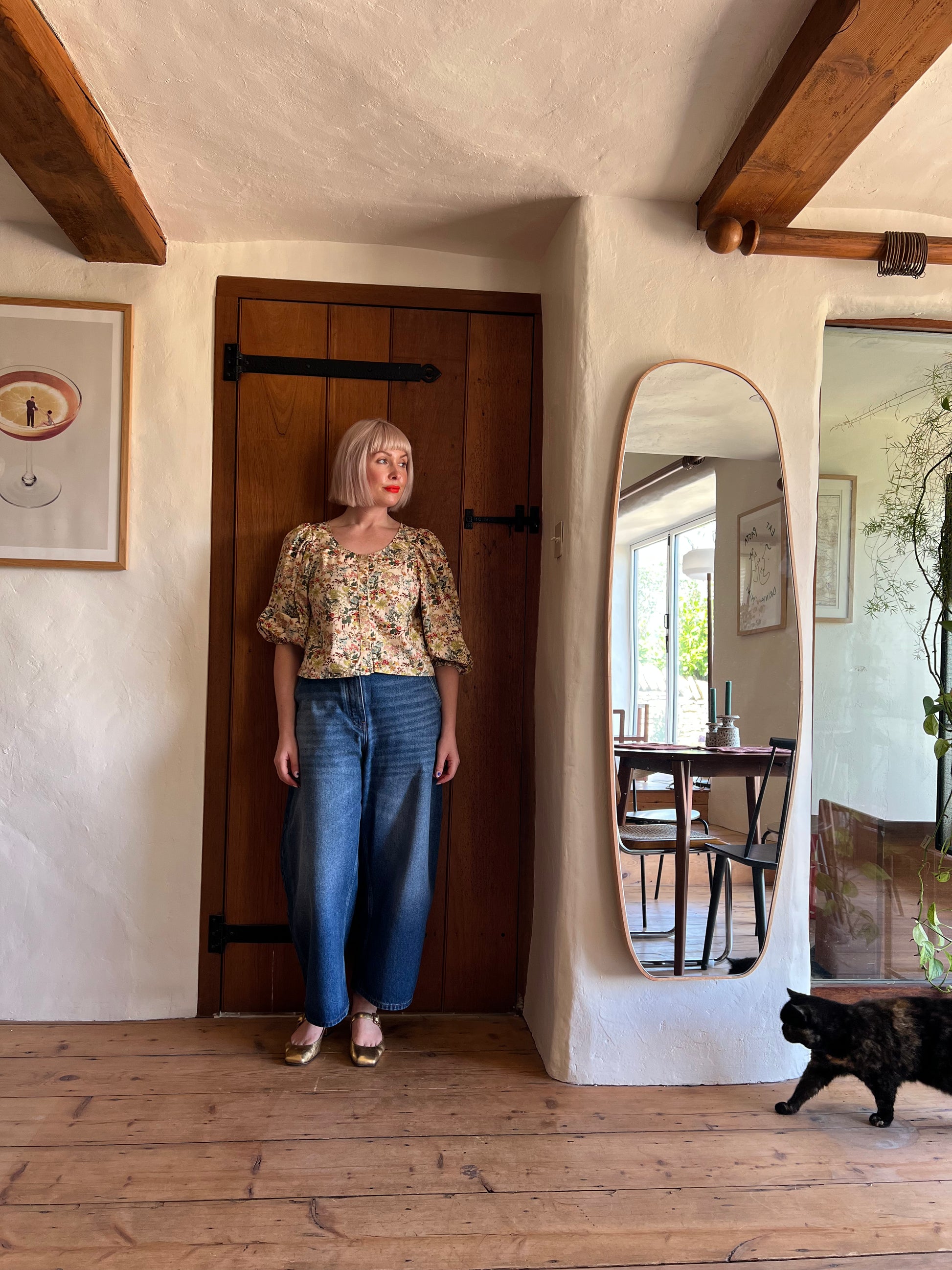 Meadows Floral Prairie Blouse worn on model 