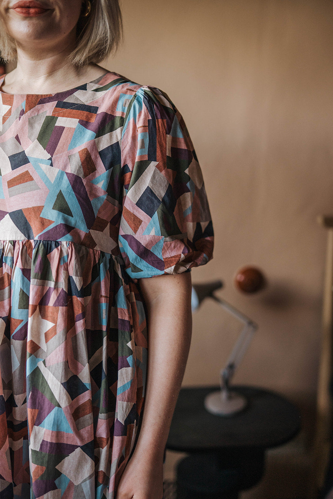 Off-On Clothing Pastel Print Puff-Sleeve Dress worn on model 