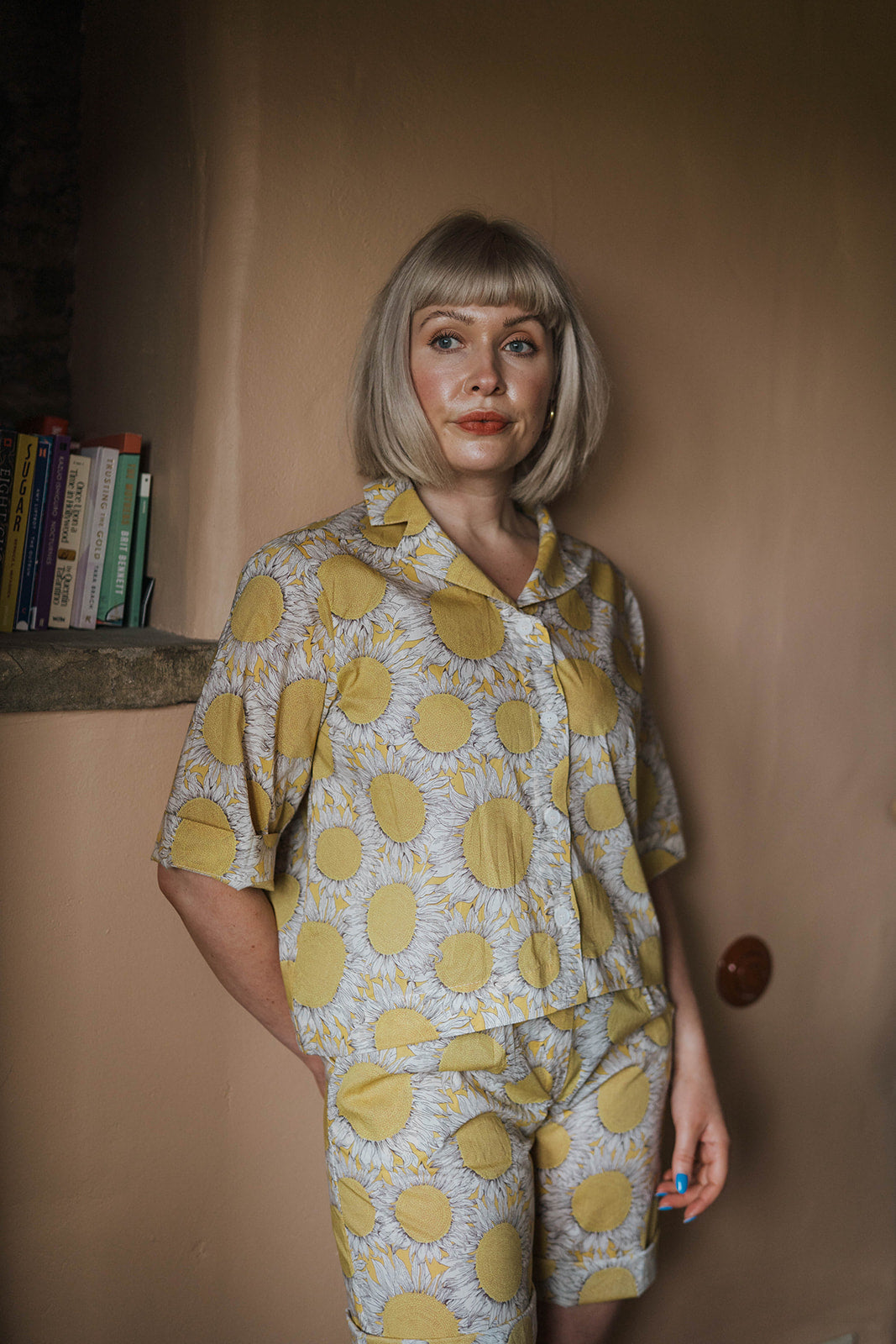 Off-On Clothing Sunflower Shirt Shorts Co-Ord worn on model 