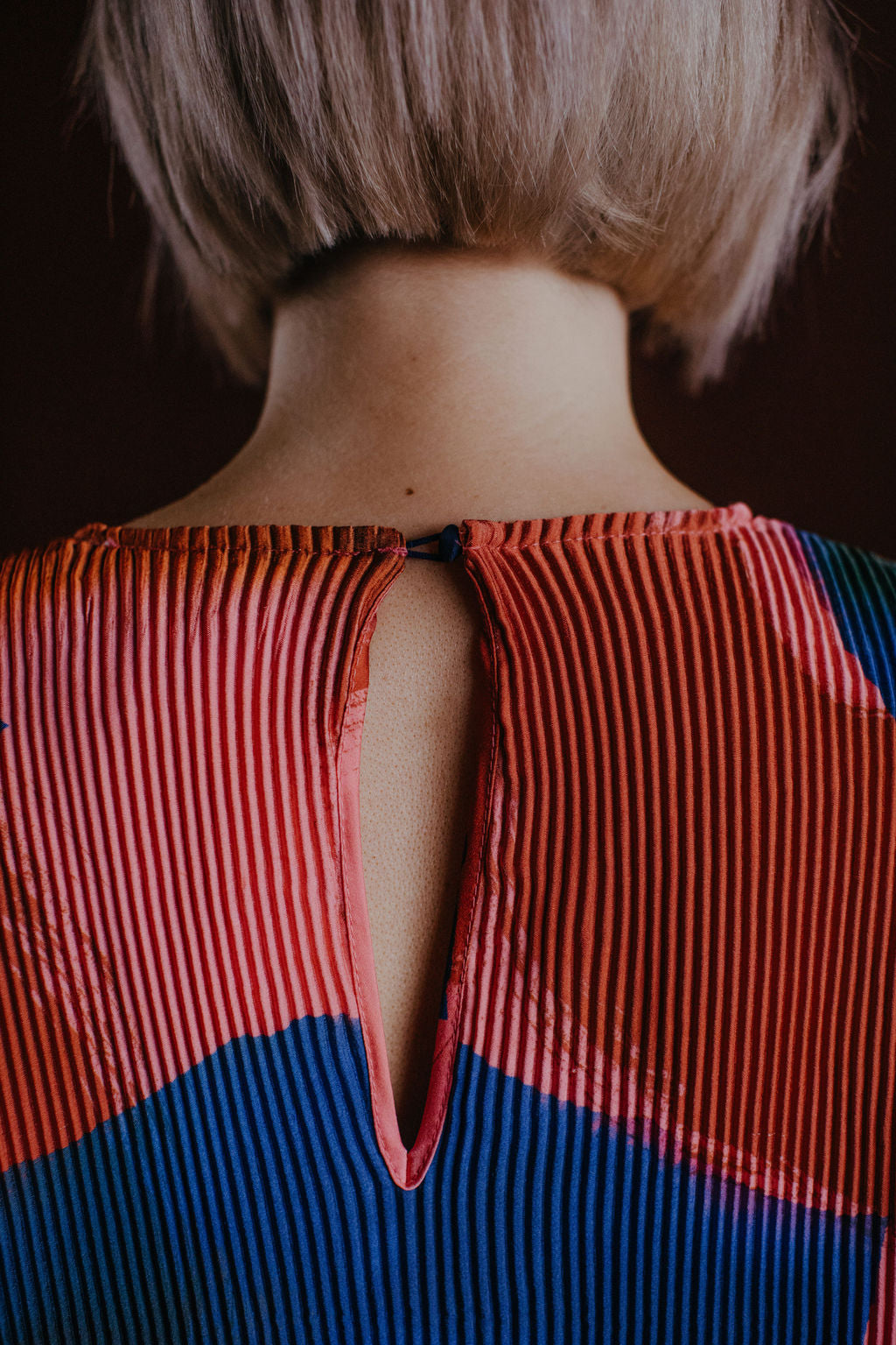 Pleated Orange Navy Abstract Dress