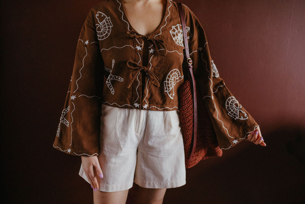 Sissel Edelbo Chocolate Brown Embroidery Linen Shirt