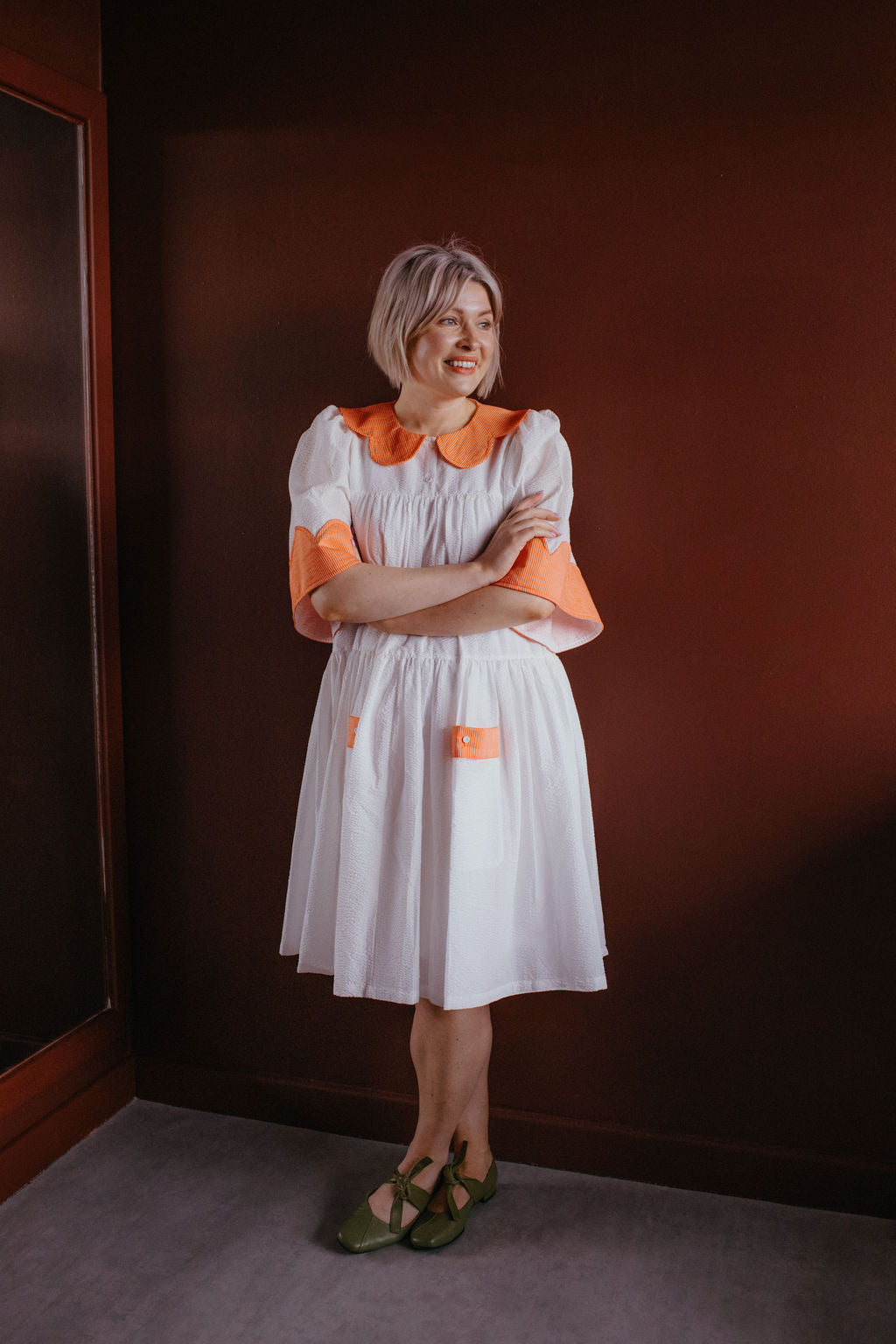 Stella Nova Cream Red Frill Collar Dress