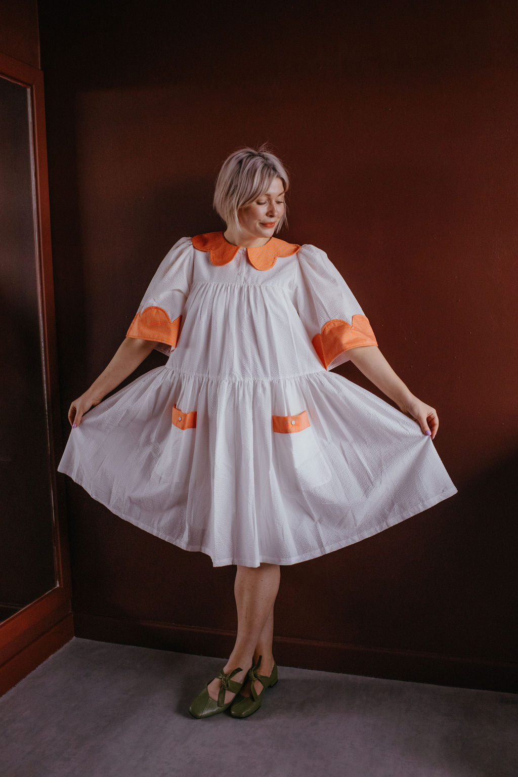 Stella Nova Cream Red Frill Collar Dress