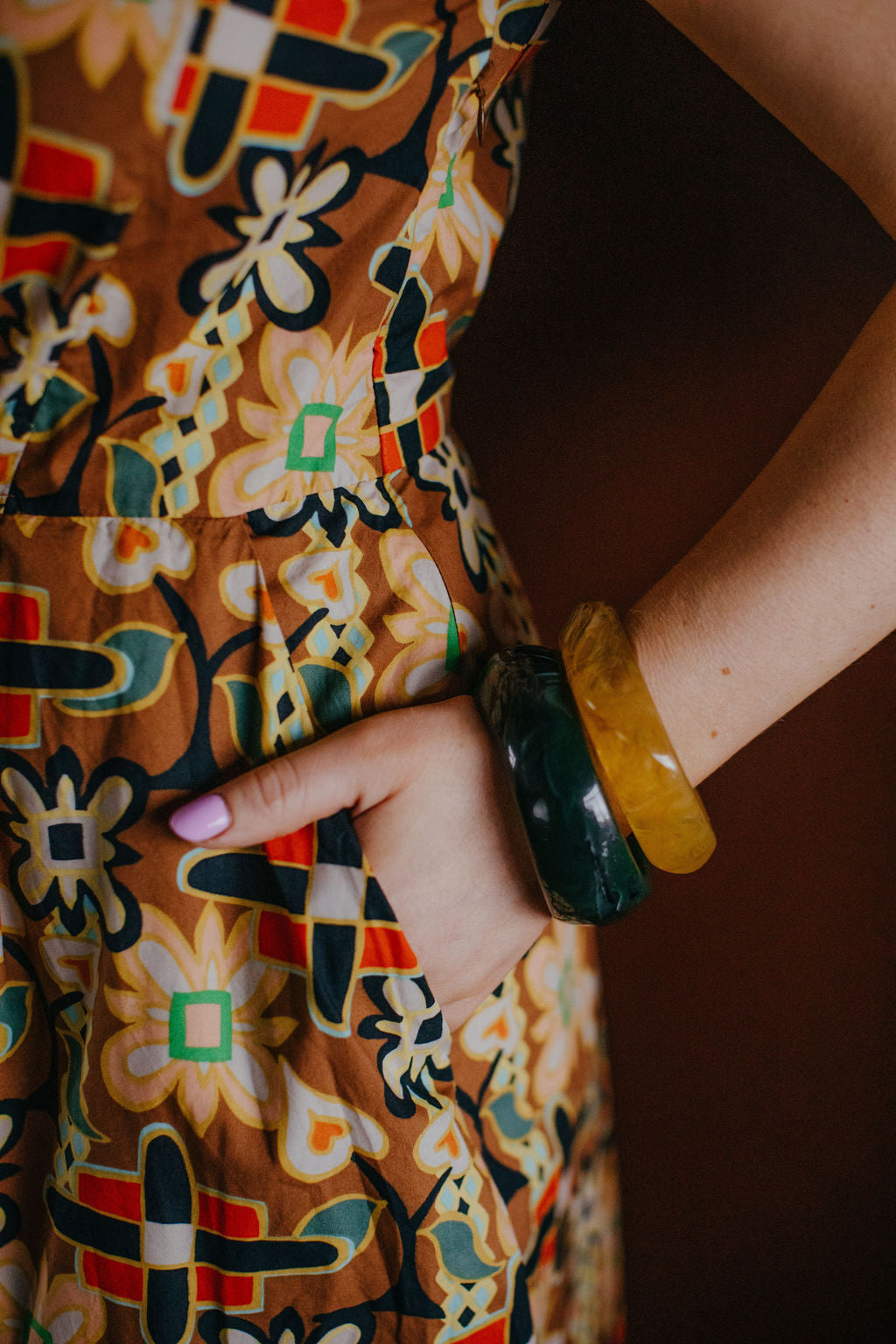 Toast Brown Print Sleeveless Midi Dress