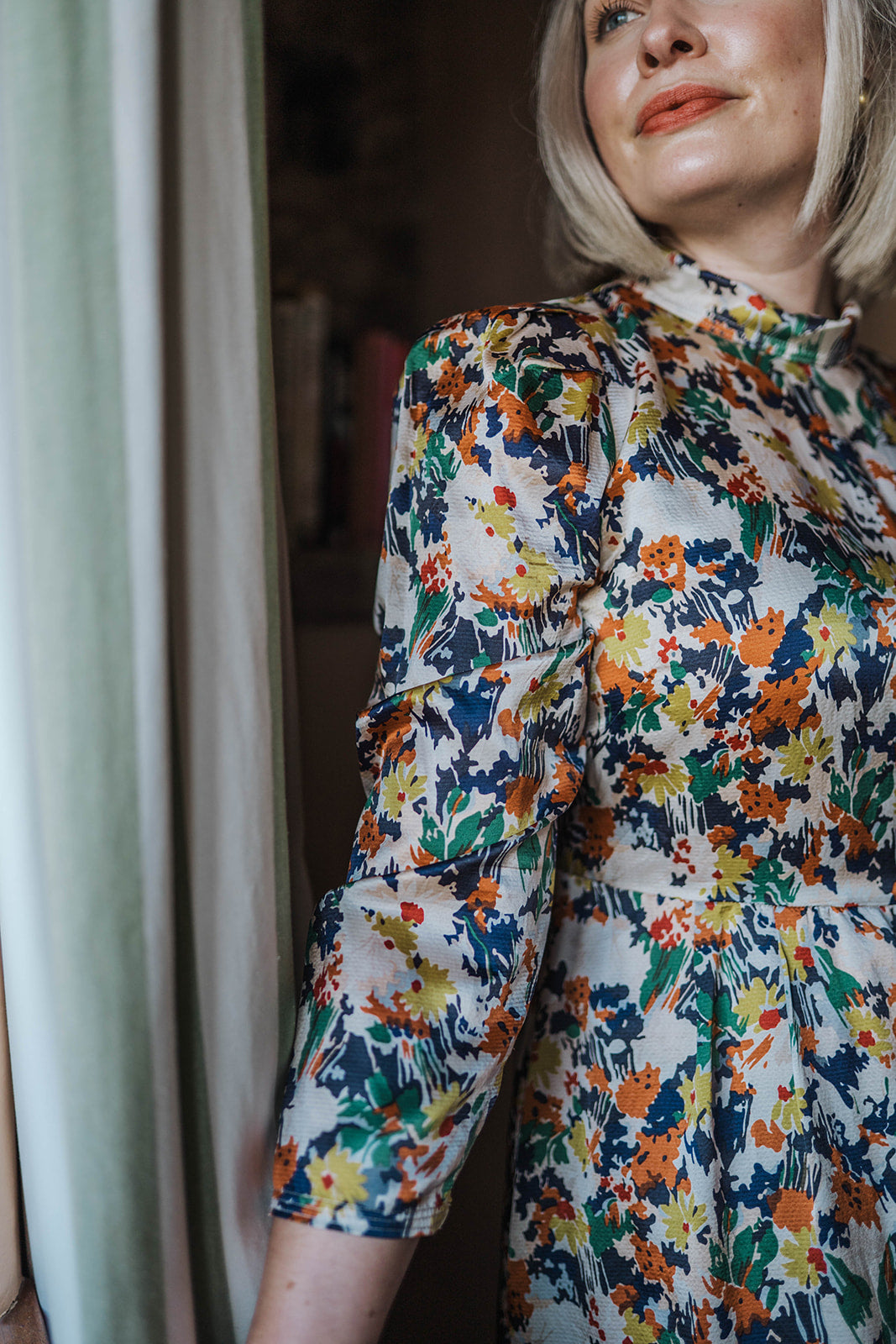 Toast Silk Floral Dress worn on model 