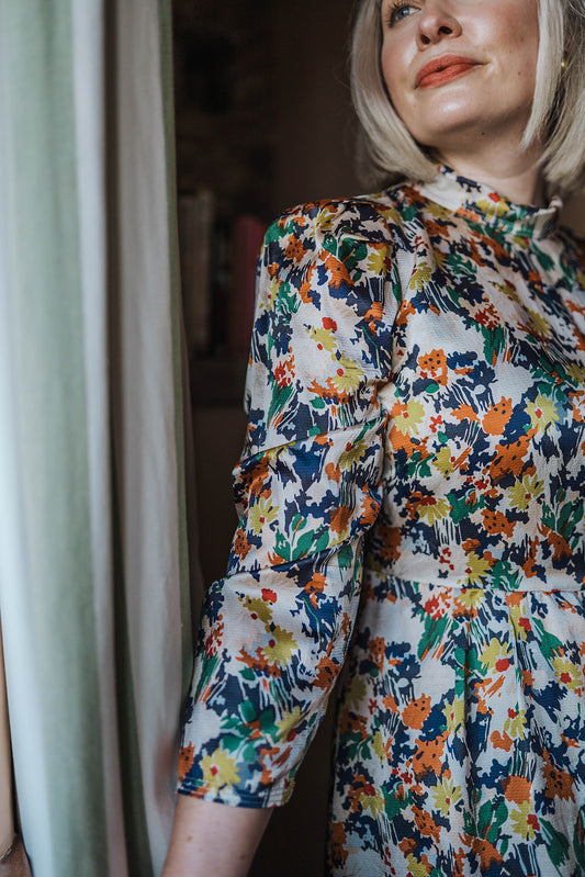 Toast Silk Floral Dress worn on model 