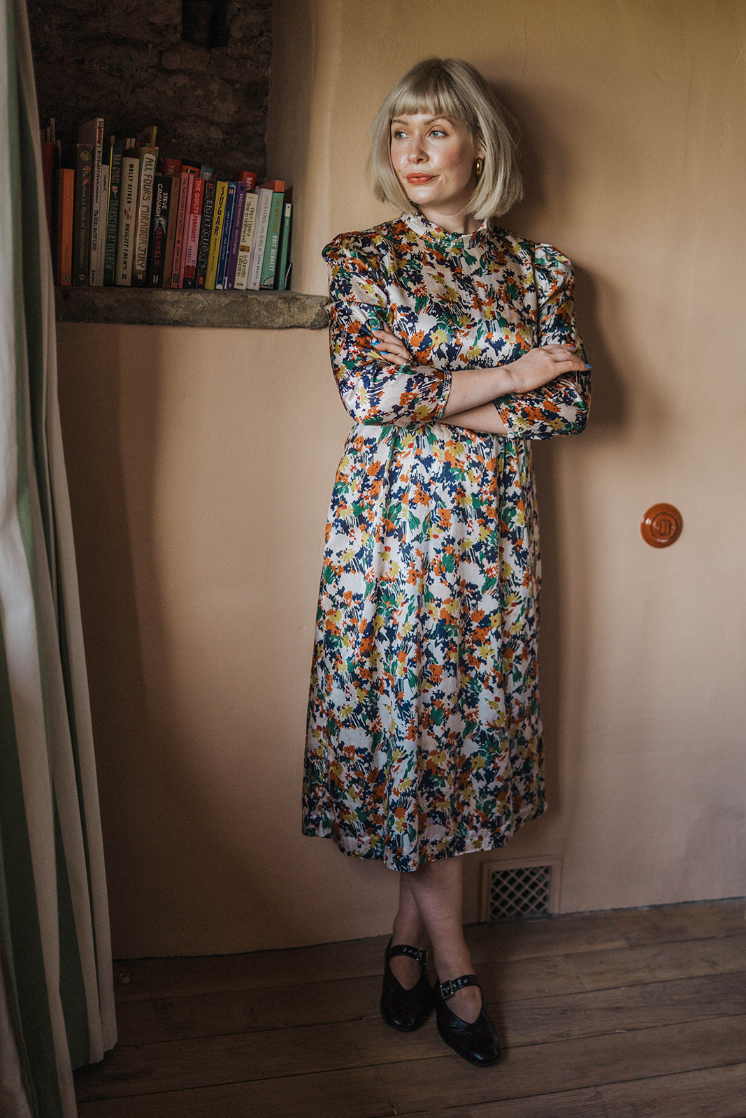 Toast Silk Floral Dress worn on model 