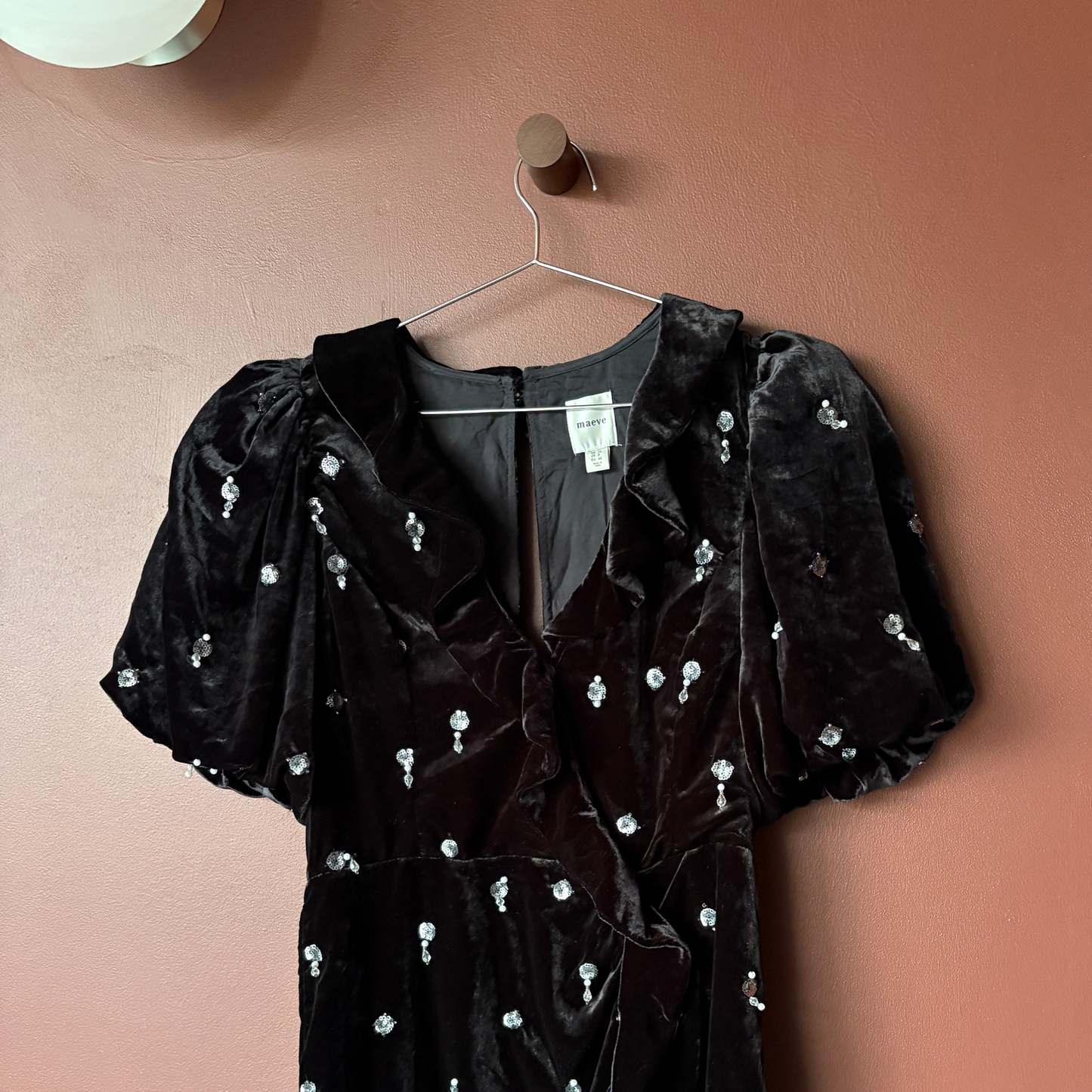 Anthropologie Maeve Black Velvet Embellished Mini Dress