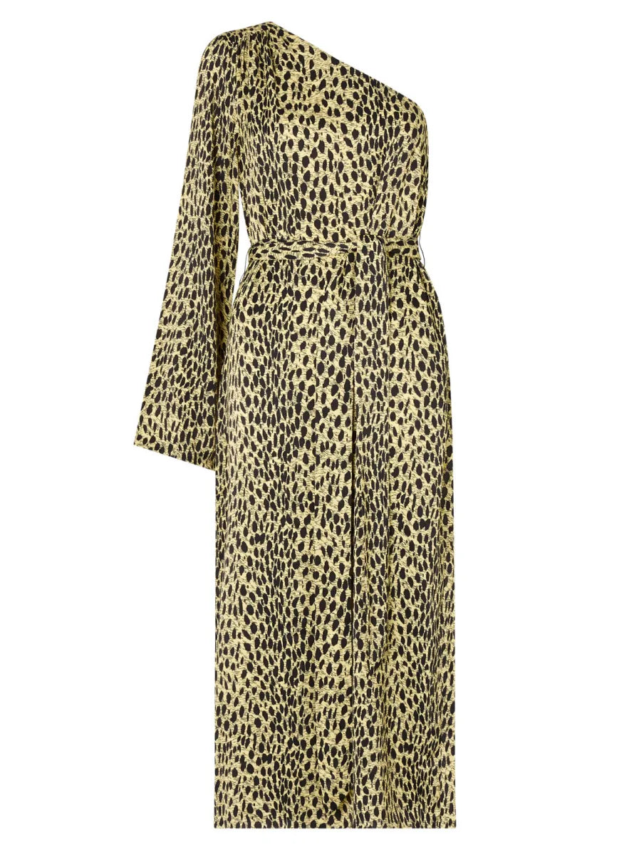 Kitri Amber One-Shoulder Cheetah Midi Dress